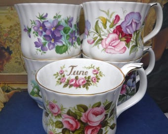 Royal Albert Bone China Mug: Flower of the Month, Vintage Tea Cup