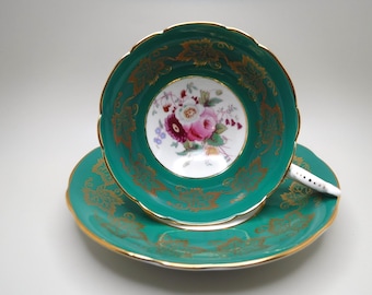 Foley Vintage Teacup and Saucer | Green Floral | English Bone China | Elegant Tea Party | Tea Lover | Unique Wedding Gift | Afternoon Tea