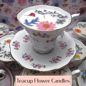 Teacup Candles | Teacup Candle and Saucer | Vintage Teacup | Candle Gift | Christmas Candle | Flower Teacup Candle | Tea Party Floral Teacup