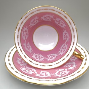 Vintage Aynsley Bone China Teacup and Saucer: Pink, White & Gold