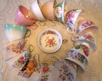 Mismatched Teacups and Saucers | Variety of Colours Patterns and Shapes | English Bone China