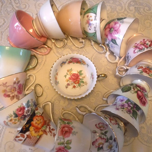 Mismatched Teacups and Saucers | Variety of Colours Patterns and Shapes | English Bone China