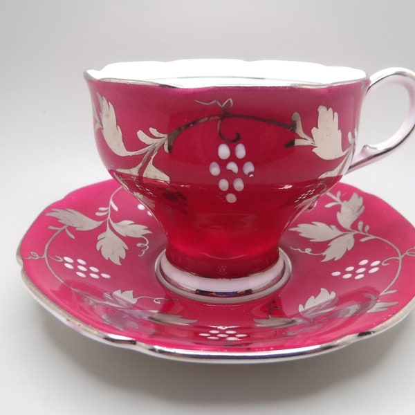 Paragon Teacup and Saucer | Magenta Red | Royal Double Warrant | English Fine Bone China