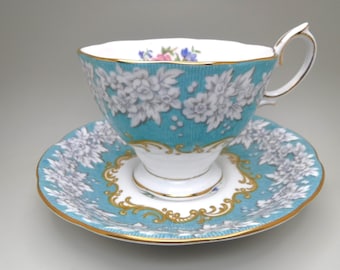 Royal Albert Teacup and Saucer: Vintage Bone China, Blue Enchantment Floral