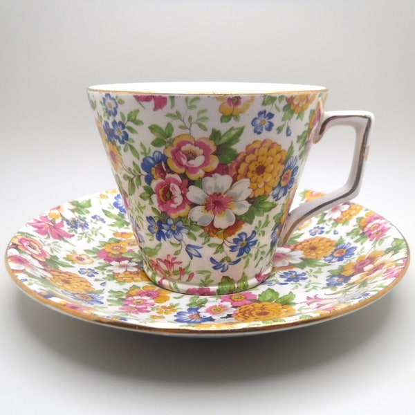 Lord Nelson Teacup and Saucer | Colourful Flowers | English China