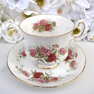 Paragon Sweet Williams Teacup and Saucer: English Flowers, Pink Floral, Vintage Bone China