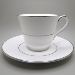 Royal Doulton Vintage Teacup and Saucer: Lace Point Bone China, Silver Trim