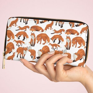 Cartera con cremallera y estampado de zorro de moda para mujer: accesorio lindo y elegante