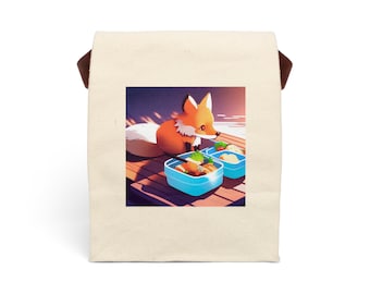 Cute Anime Fox Eating Bento Box Lunch - Canvas Lunch Bag With Strap