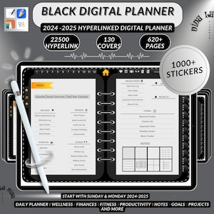 Digital Planner 2024-2025 Goodnotes Planner,Notability Planner,Ipad Planner,Android Planner,Daily Weekly Monthly Planner,Soft Black Planner