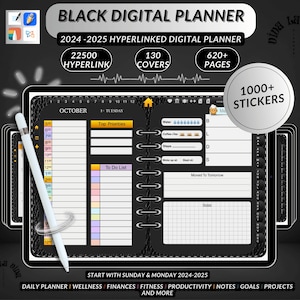 Digital Planner 2024-2025 Goodnotes Planner,Notability Planner,Ipad Planner,Android Planner,Daily Weekly Monthly Planner,Black Planner