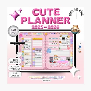 2025-2026 Pink Digital Planner | GoodNotes & Notability | iPad-Android | Aesthetic Daily,Weekly,Monthly Planner| Hyperlinked-Undated | CUTE