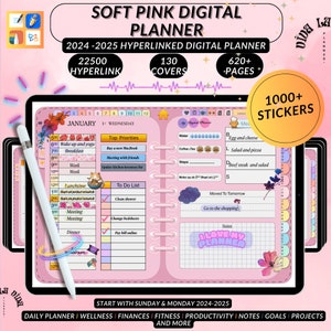 Digital Planner 2024-2025 Goodnotes Planner,Notability Planner,Ipad Planner,Android Planner,Daily Weekly Monthly Planner,Pink Planner,cute