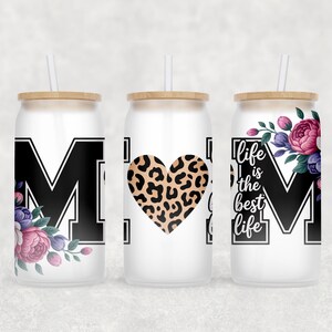 Floral Mom 16 oz Libbey Glass Wrap PNG, Mother&#39;s Day Libbey Glass Design, 16Oz Glass Can Wrap Png, Glass Can Sublimation, Digital Download