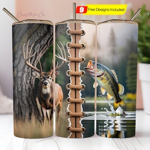 Fishing And Deer Camo Seamless Tumbler Wrap 20oz Skinny Tumbler Sublimation, Hunting Season Straight/Tapered Tumbler PNG Digital Download