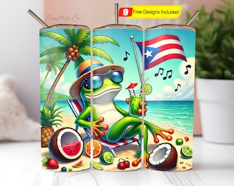Puerto Rico Flag Tumbler Wrap: Boricua Beach Frog Digital Download PNG