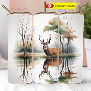 Hunting Wilderness Deer Tumbler Wrap, 20oz Skinny Straight Tumbler Sublimation Design Whitetail Buck Deer Woods Tumbler PNG Digital Download