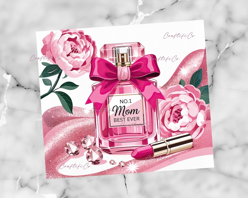 a card with a bottle of perfume on it