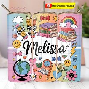 Teacher Tumbler Wrap Design PNG, Add Your Own Name, Pink, Coquette, School, Seamless Sublimation, 20 oz Skinny Tumbler PNG, Digital Download