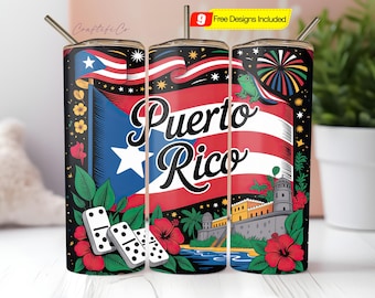 Puerto Rico Tumbler Wrap PNG, Boricua Pride Gift, Puerto Rican Flag 20oz Skinny Tumbler Sublimation Design, Digital Download, Bandera PR