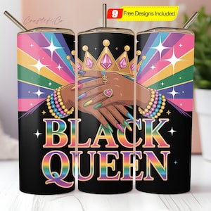 Black Queen Tumbler Wrap PNG, Black Queen I Am 20 OZ Skinny Tumbler Design, Straight Sublimation Wrap Design, Gifts for Mom