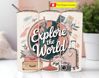 Reisen Wanderlust Tumbler Wrap 20Oz Skinny Png, Adventure Traveler Sublimation Design, digitaler Download