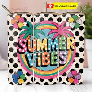 Summer Vibes Tumbler Wrap PNG, 20 Unzen Skinny Sublimationsbecher Design, Dalmation Dots Sommer Sublimationsdesign, Flip Flop Tumbler Download