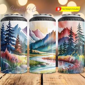 Patriotic Mountains 4 in 1 Can Cooler Wrap PNG Design, July 4th 4in1 Can Cooler Sublimation Tumbler, Country Cooler PNG Digital Download
