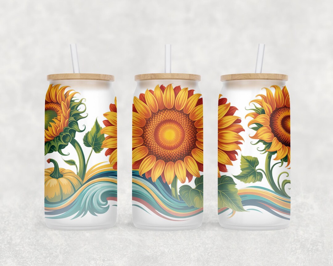 Sunflowers 16 Oz Libbey Glass Png, Libbey Can Wrap Sublimation PNG ...