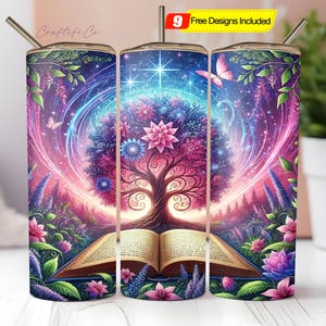 Magical Book Tumbler Wrap, Fantasy Book 20 Oz Skinny Sublimation Tumbler PNG, Book Lover Reader Tumbler Digital File Download