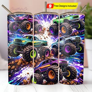 Monster Truck Tumbler Wrap: Big Wheels Sublimation Design Digital Download Png, 20Oz Tumbler