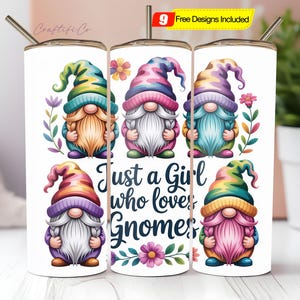 Cute Pastel Gnome Tumbler Wrap PNG, 20 oz Skinny Wrap Sublimation, Gnome Design Gift, Gnome Lady, Gonk, Straight Wrap, Digital Download