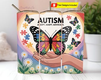 Autism Awareness Tumbler Wrap, 20 oz Skinny Sublimation Tumbler Design, Autism Sublimation Design, Affirmation Tumbler PNG Wrap Download