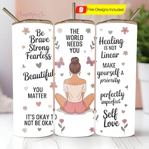 personalized Love Yourself Black Woman Tumbler Wrap PNG, 20oz Skinny Sublimation Designs, Affirmations Tumbler Wrap, PNG Digital Download