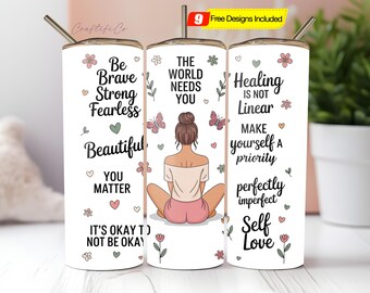 personalized Love Yourself Black Woman Tumbler Wrap PNG, 20oz Skinny Sublimation Designs, Affirmations Tumbler Wrap, PNG Digital Download