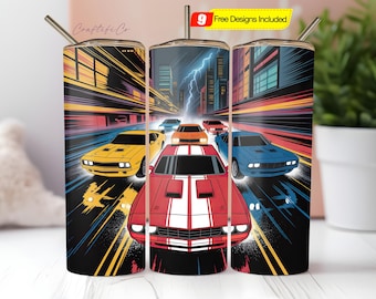 Muscle Car Tumbler Wrap Cars Lover Tumbler Wrap Sublimation Design PNG Vintage Car 20 oz Straight Skinny Tumbler Template Classic Retro Car