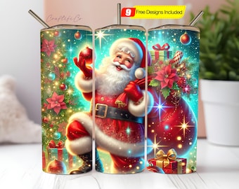 Santa Claus Christmas Tumbler Wrap, 20oz Skinny Tumbler Sublimation PNG, Straight Tumbler Wrap, Christmas Tumbler Wrap, Digital Download