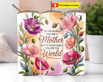 Mothers Day 20oz Skinny Tumbler Wrap Sublimation Design, Digital Download PNG Floral Mom Tumbler Wrap PNG, Mama Tumbler Wrap