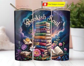 Book Lover Tumbler Wrap, Bookish Soul 20oz Tumbler Sublimation Design For Reader, Library Tumbler PNG, BookTok Digital Download