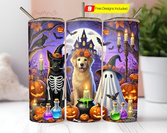 Opakowanie na kubek z motywem psów na Halloween, sublimacja na kubek na Halloween o pojemności 20 uncji, opakowanie na kubek z motywem psa, opakowanie na kubek na Halloween, pobieranie cyfrowe PNG