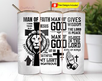 Christian Man of God 20oz Skinny Tumbler Wrap PNG, Sublimation Design, Digital Download, Bible Verse Tumbler Wrap, Religious Tumbler Png