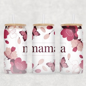 Sakura Floral Spring flower Mama gift Cherry Blossom Love Mom cup Libbey can glass wrap PNG digital files