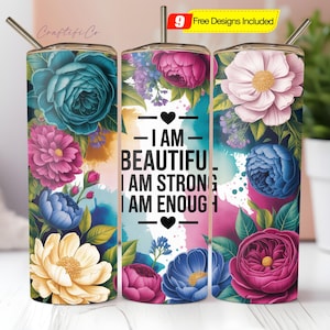 Positive Affirmations I Am Enough 20 oz Skinny Tumbler Sublimation PNG Seamless Design Digital Download Instant Digital Only, Tumbler Wrap