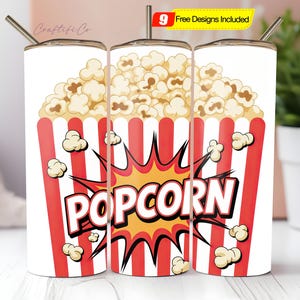 Movie Theater Cup of Popcorn Tumbler Wrap for 20oz Skinny Tumbler PNG Sublimation Design Digital Download Tapered & Straight