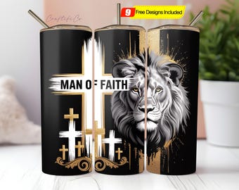 Man of Faith Tumbler Wrap, Christian Tumbler PNG Wrap, 20oz Skinny Tumbler Sublimation Design, Father's Day Tumbler, Digital Download