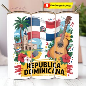 Dominican Republic Tumbler Wrap 20 oz PNG, Dominican Flag, 20oz Skinny Tumbler Sublimation Design, Bandera Dominicana Wrap, Digital Download