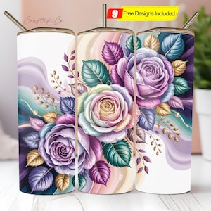 3D Pink Roses Floral Tumbler Wrap PNG, Straight & Tapered Tumbler Wrap, 20 oz Skinny Tumbler Sublimation Design, Instant Digital Download