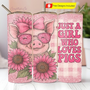 Just A Girl Who Loves Pigs Tumbler Wrap, Cute Pig 20oz Skinny Tumbler Wrap PNG, Funny Pig Tumbler Wrap, Sublimation Tumbler Digital Design
