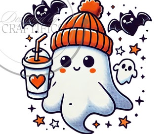 Süßer Geist Png, Halloween Png, Kürbiskaffee Png, Bougie Geist Png, Hier Für Die Boos, Herbstaufkleber Png, Gruselige Jahreszeit Png, Sublimation