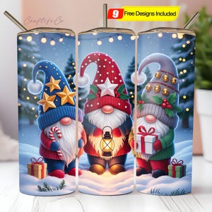 Bicchiere con gnomi di Natale in formato PNG, Bicchiere con gnomi di Natale carini in formato PNG, Bicchiere sottile da 20 once con gnomi, design a sublimazione, download digitale